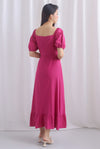 Vandelia Puffy Sleeve Ruched Maxi Dress In Hot Pink