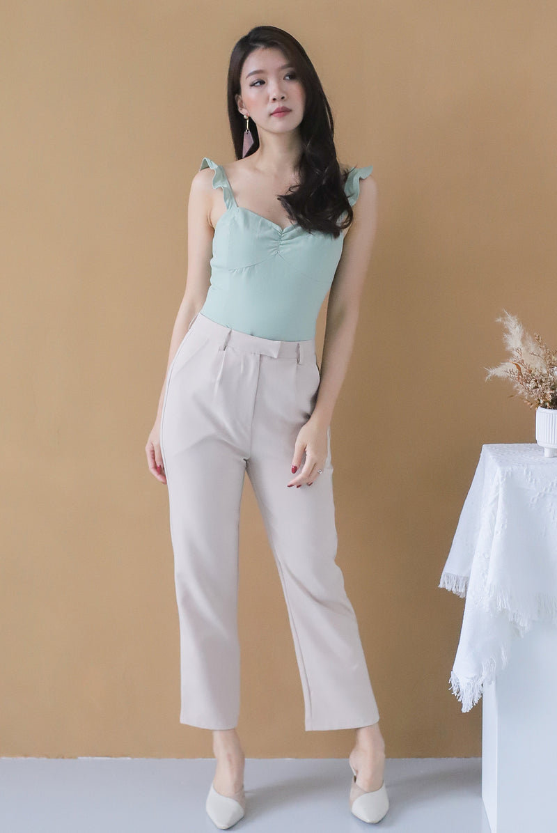 TDC Viorie Ruffle Strap Top In Sage