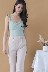TDC Viorie Ruffle Strap Top In Sage