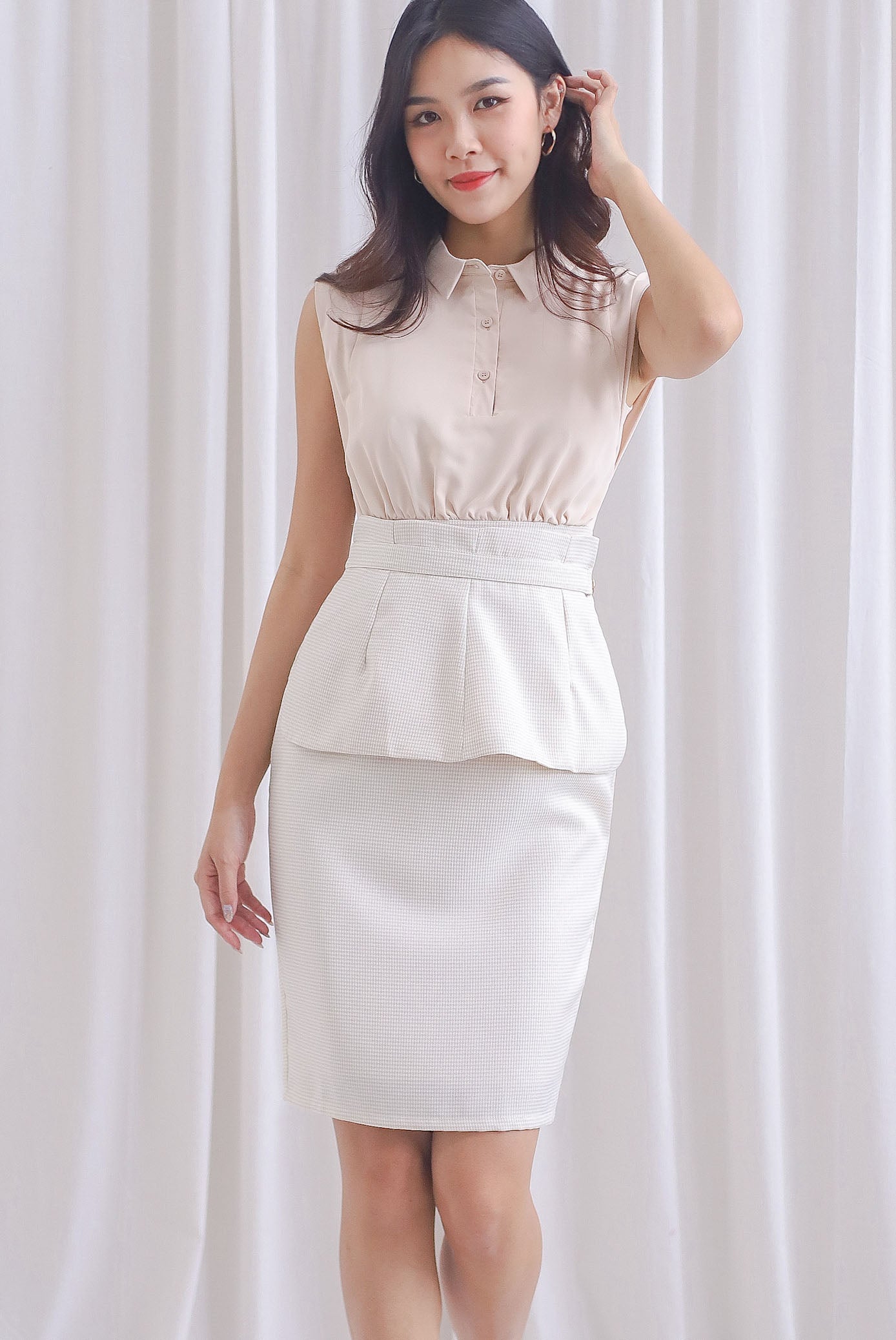 Wren Detachable Peplum Belt Work Dress In Wheat – The Design Closets