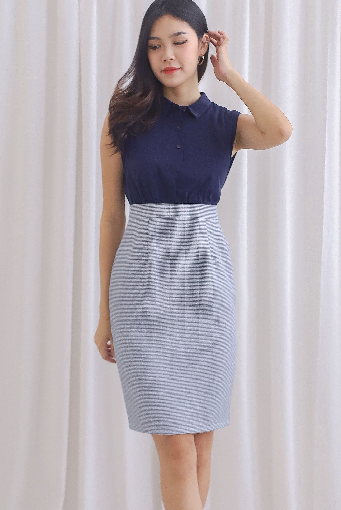 Wren Detachable Peplum Belt Work Dress In Navy Blue