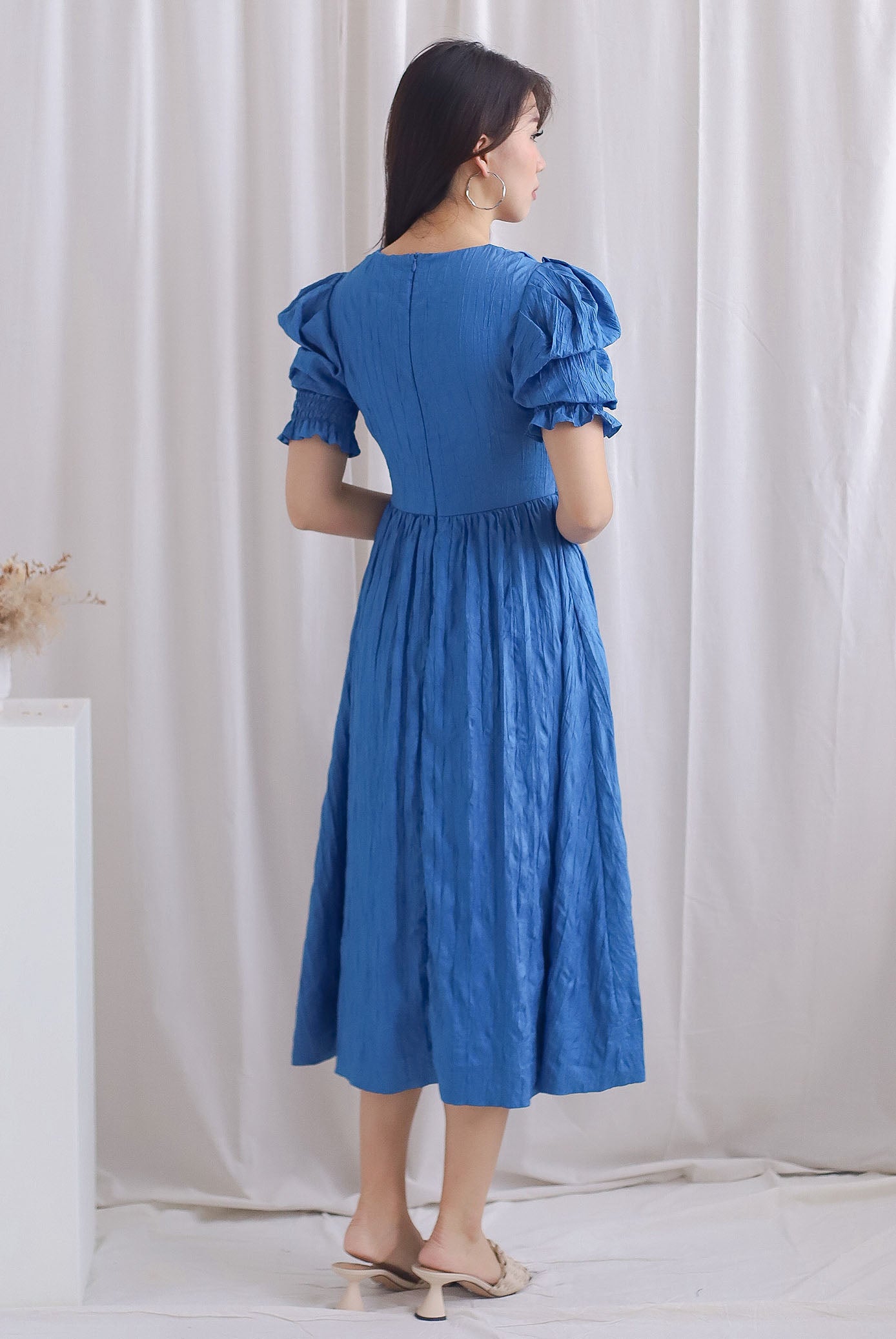 Zanessa Ruch Waist Textured Dress In Cobalt Blue