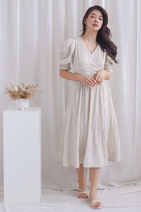 Zanessa Ruch Waist Textured Dress In Ivory