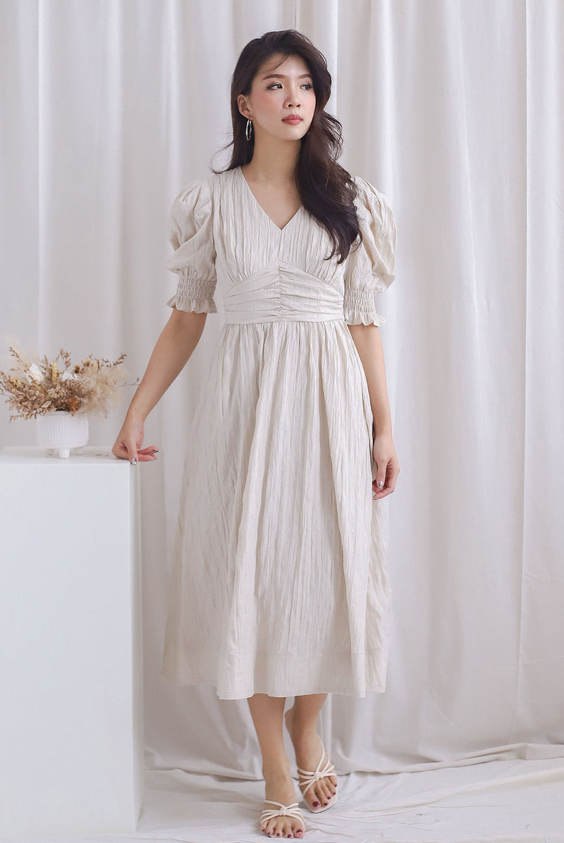 Zanessa Ruch Waist Textured Dress In Ivory
