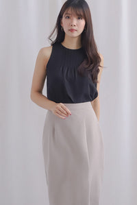 Zaya Pleat Neckline Top In Black