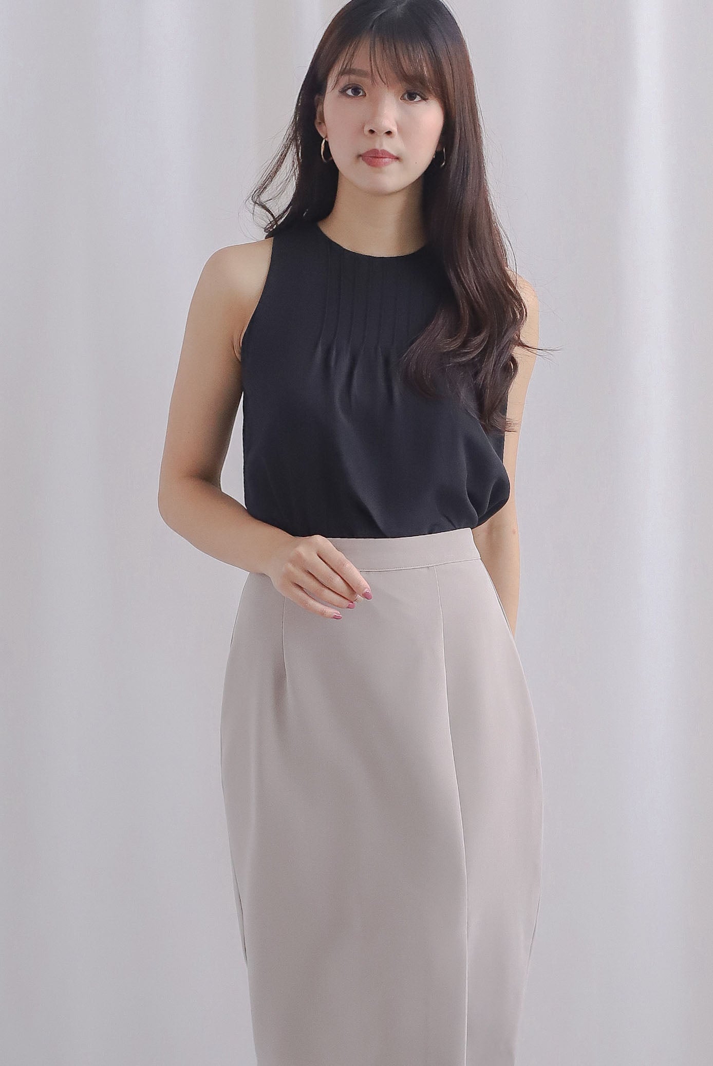 Zaya Pleat Neckline Top In Black