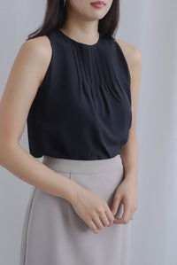 Zaya Pleat Neckline Top In Black